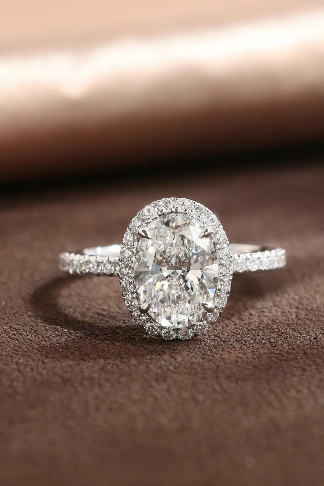 3.5ct Oval Halo Pave Lab-Grown Diamond Ring