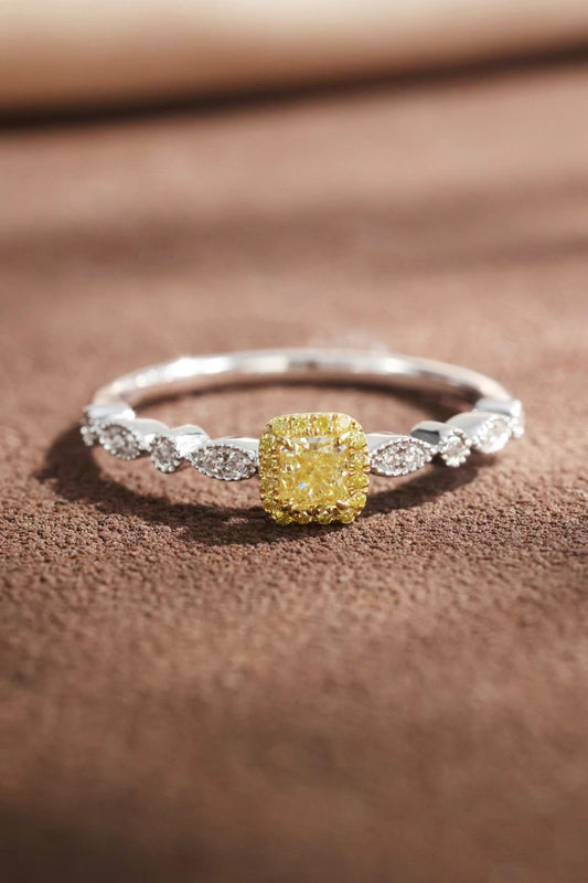 Cushion Yellow Diamond Ring with Marquise and Round Brilliant Accents
